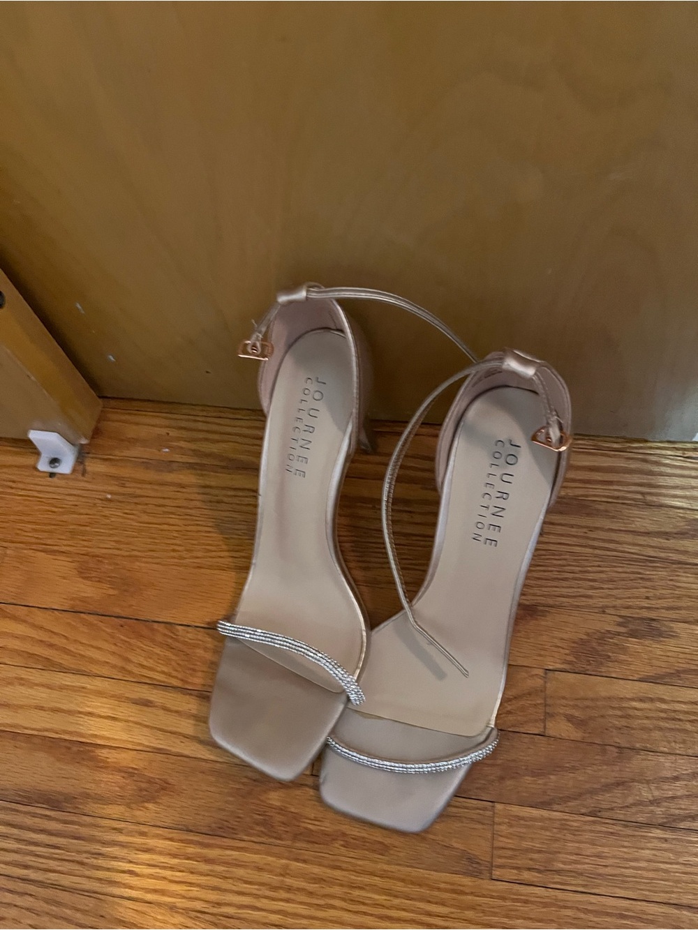 Journee Collection Blush Nude Rhinestone Strap Heels